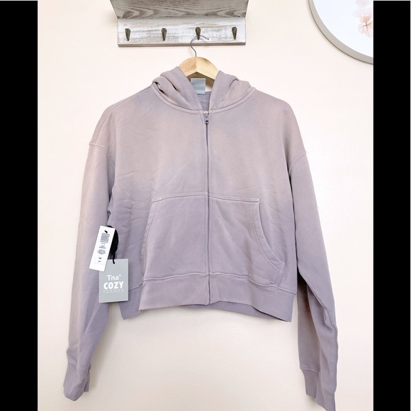 TNA Tops - aritzia Tna Cozy Fleece Boyfriend Boxy Zip-Up Hoodie